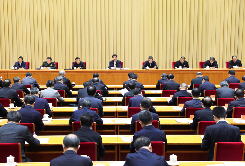 11月17日，中共中央政治局常委、中央書記處書記王滬寧在北京出席中央全面依法治國工作會議并作總結講話。新華社記者 龐興雷 攝